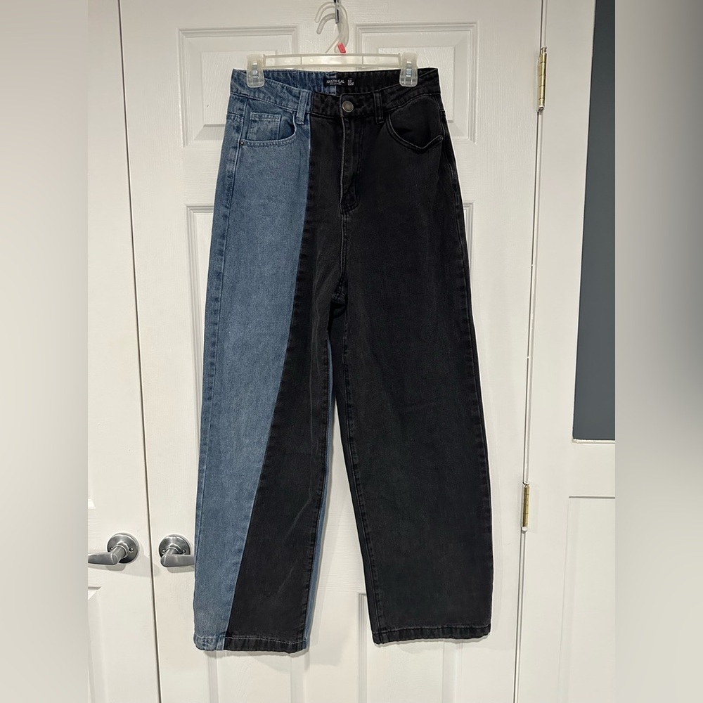 Nasty Gal Black and Blue Straight Leg Jeans
